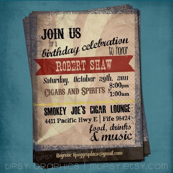 Masculine Birthday Invite. Smokey Joe's. Cigar Box Surprise Party Invitation. Male Guy Dad Brother Milestone Grandfather Diy Printable Il_570xn