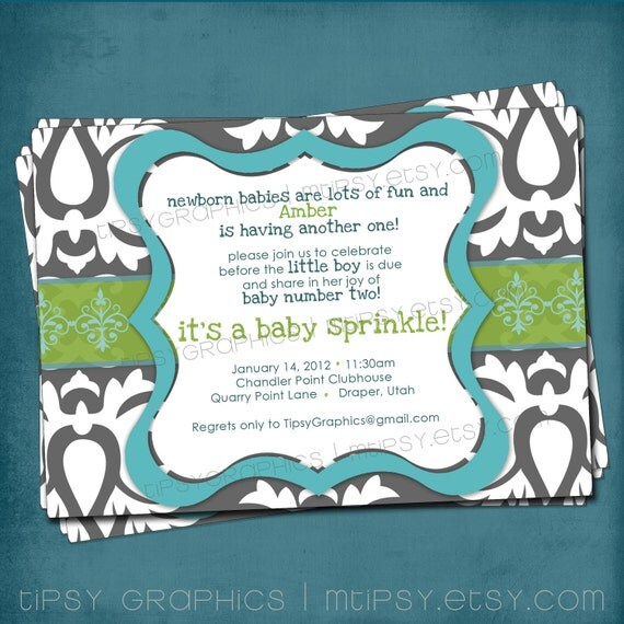 Big Damask Gray Baby / Bridal Shower Invitation. Any text and colors by Tipsy Graphics Il_570xn