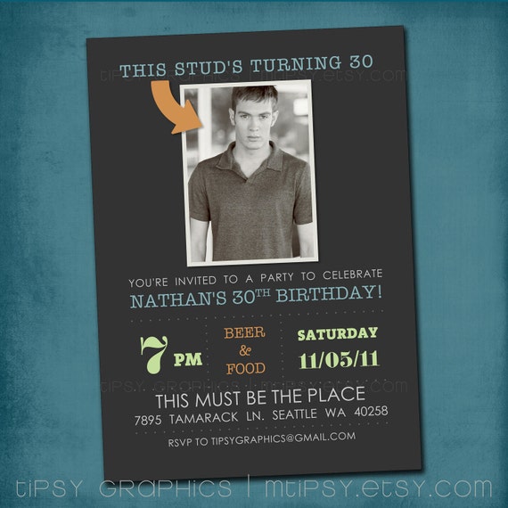 This STUD is Turning 30. Modern Milestone Birthday Party Invite Perfect with Old School Photo by Tipsy Graphics. Any age, any colors Il_570xn