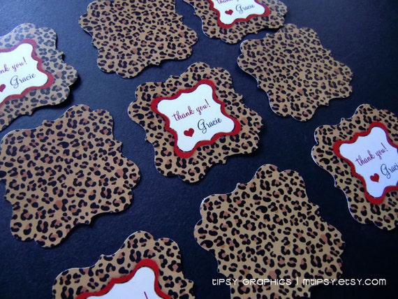 Leopard & Red Valentine's Day Treat Sticker or Tag. Any text and colors. Printable file with Option to Print by Tipsy Graphics Il_570xn