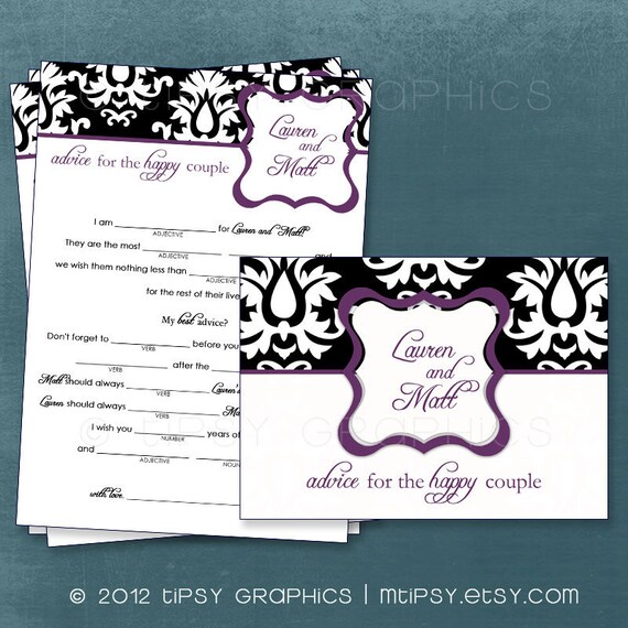 Damask. Funny Advice & Well Wishes for the Expectant / Happy Couple MAD LIB MadLib. Printable Cards, any Colors. By Tipsy Graphics Il_570xn