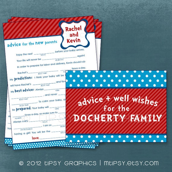Dr. Seuss Funny MadLib Well Wishes for the NEW BABY. By Tipsy Graphics. Printable Cards Il_570xn