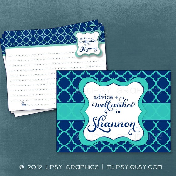 Quatrefoil Advice & Well Wish Cards for MOM / BRIDE to Be. Printable Cards for Baby or Bridal Shower by Tipsy Graphics. Any Colors Il_570xn