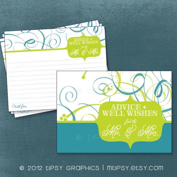 Bold Swirl Advice & Well Wish Cards. Printable Cards for the Graduate, Baby or Bridal Shower by Tipsy Graphics. Any Colors Il_570xn