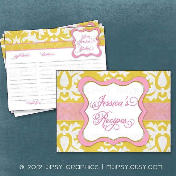 Big Damask Vintage Recipe Cards. Printable Cards for Baby or Bridal Shower. Recipe Swap by Tipsy Graphics. Any Colors Il_570xn