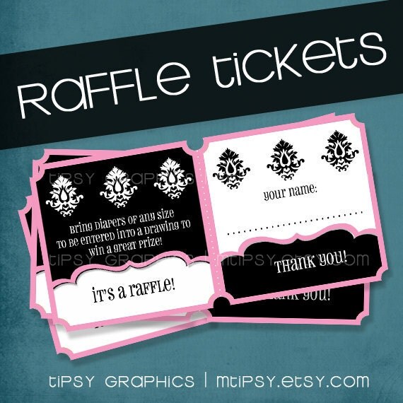 Damask Printable DIY Diaper Baby Shower Raffle Tickets Tipsy Graphics. Any colors. Il_570xn