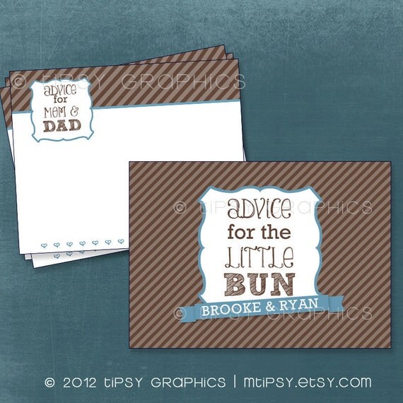 Bun in the Oven Advice & Well Wish Cards for Mom and Dad to Be. By Tipsy Graphics. Printable Cards Any Colors Il_570xn