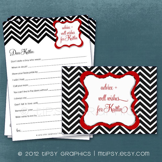 Chevron. Sweet Well Wishes for the GRADUATE. By Tipsy Graphics. Printable Advice Cards, any colors. Il_570xn