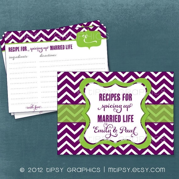 Chevron. Recipe for Spicing up Married Life. Recipe Advice Cards. Printable Cards by Tipsy Graphics. Any colors Il_570xn