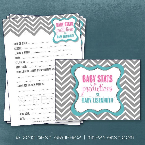 Chevron. Baby Stats. Predictions for Baby and Advice for the Parents to Be. Gender Neutral. Printable Cards, any Colors. By Tipsy Graphics Il_570xn