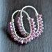 Handmade garnet earrings, sterling silver earrings, gemstone hoops, beaded hoops, magenta, post earrings, Mimi Michele Jewelry
