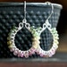 Handmade watermelon tourmaline hoops, sterling silver, wire wrapped earrings, beaded, dangle hoops, pink, green, Mimi Michele Jewelry