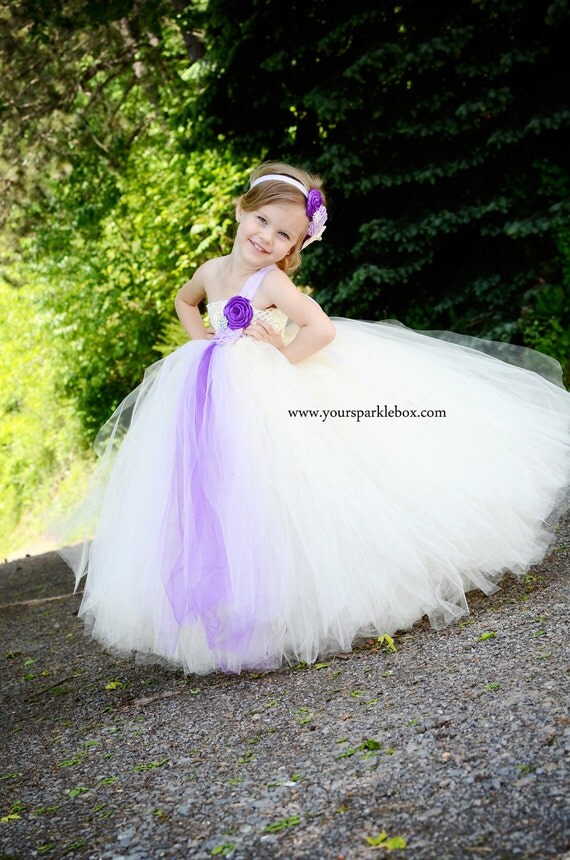 Items similar to Tutu Dress in ivory, lavender and purple flower girl
