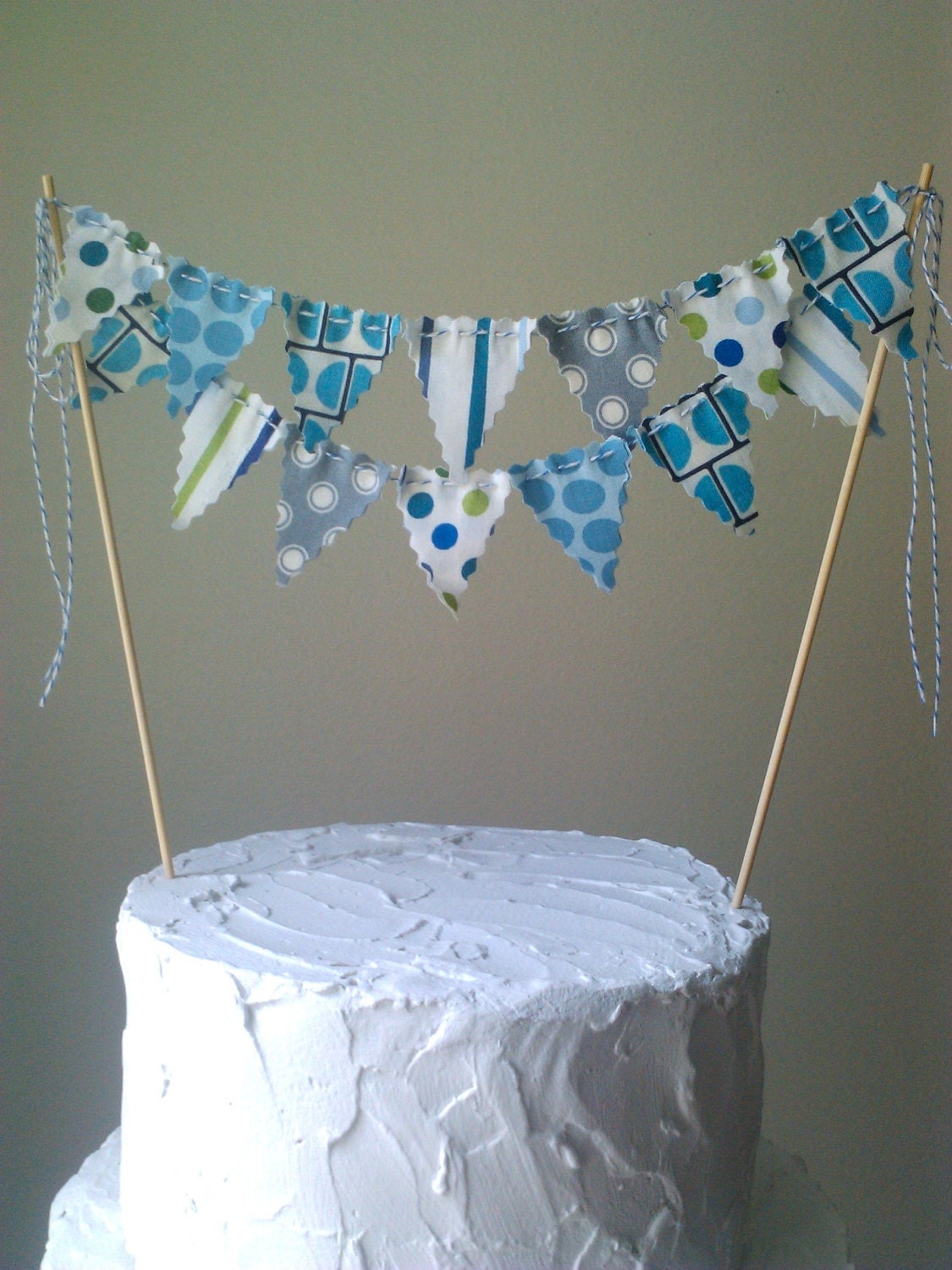 Cake Bunting Flags Blue Grey Green Fabric Whimsical by ...