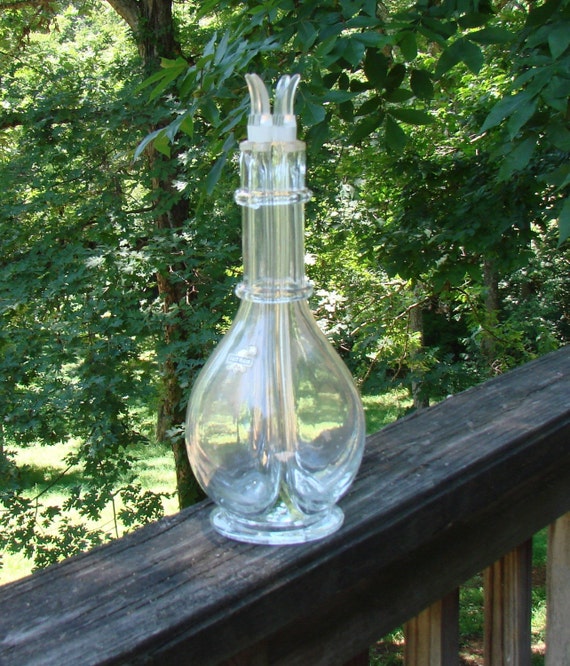 Vintage Four Chamber Glass Liquor Decantur Fait Main