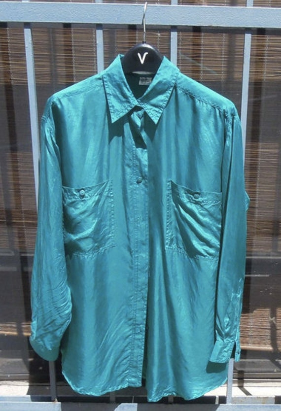 green silk button up