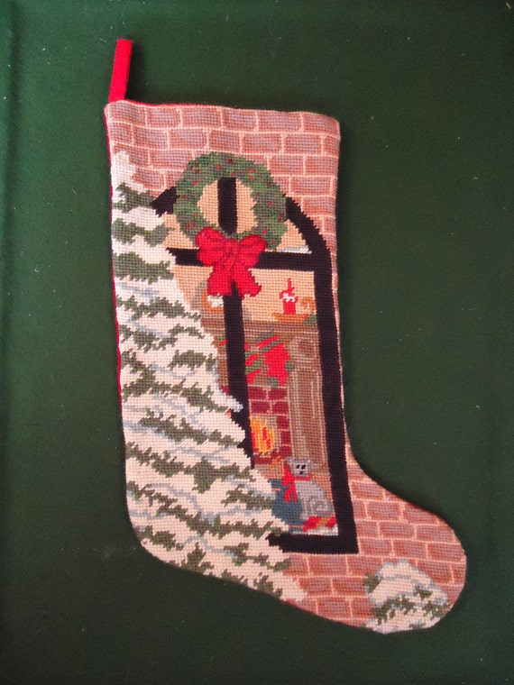 SALE Needlepoint Cat Christmas Stocking