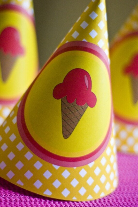 Ice Cream Party PRINTABLE Birthday Hat from Love The Day Il_570xn