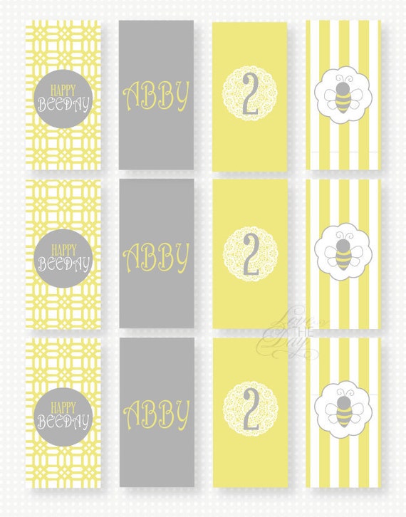 Yellow and Grey Vintage Bee PRINTABLE Mini Candy Bar Wrappers by Love The Day Il_570xn