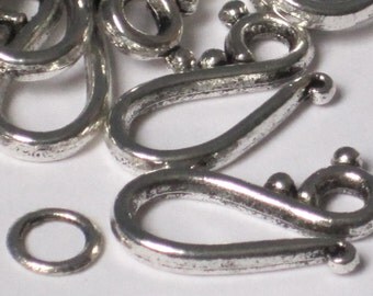 Antiqued Tibetan Silver Hook and Eye Clasp (Qty 12) 75-4-107