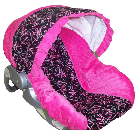 Baby Car Sear Cover, Infant Car Seat Cover, Slip Cover- LOVE & Hot Pink ...