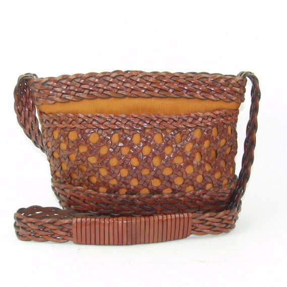 brown woven leather handbag