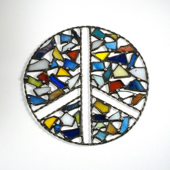 Stained Glass Peace Sign Suncatcher