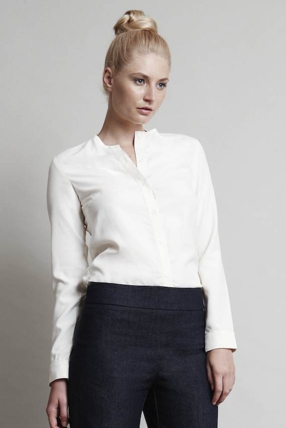 Items similar to Silk Long-Sleeved Shirt - Pure White Silk on Etsy