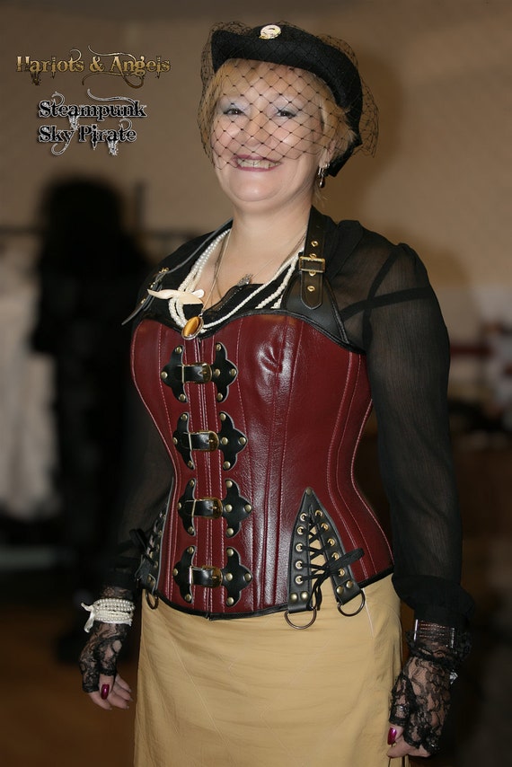 Steampunk Sky Pirate Corset Veggie leather with Ornate Buckle Fastening 30" waist Last One! steampunk buy now online