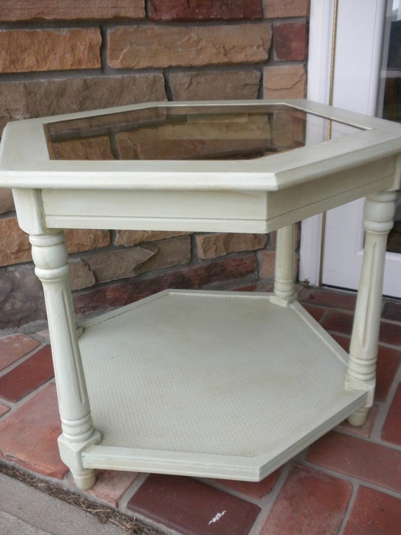 Items similar to Vintage Glass Top Shabby Chic End Table on Etsy