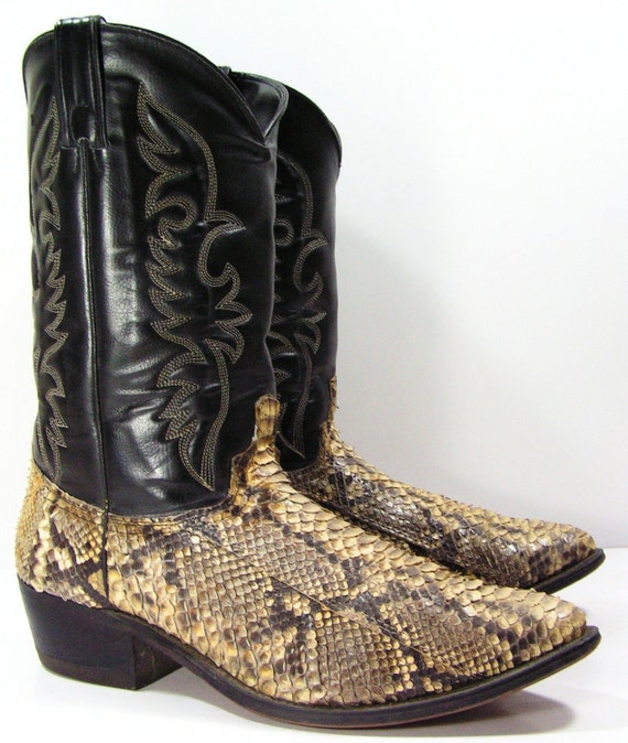 vintage cowboy boots mens 13 D python snake western bone brown