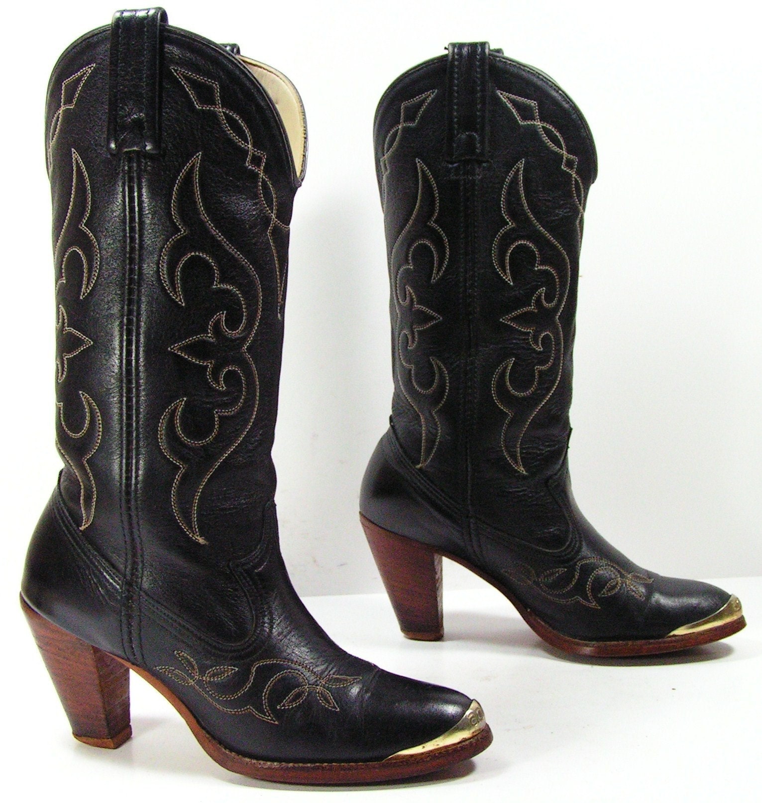 vintage cowboy boots womens 5 M B acme black high heel cowgirl