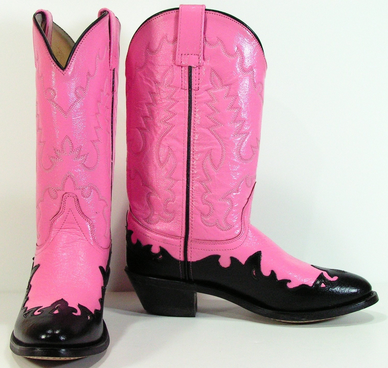 vintage cowboy boots pink womens 7.5 M B leather black western