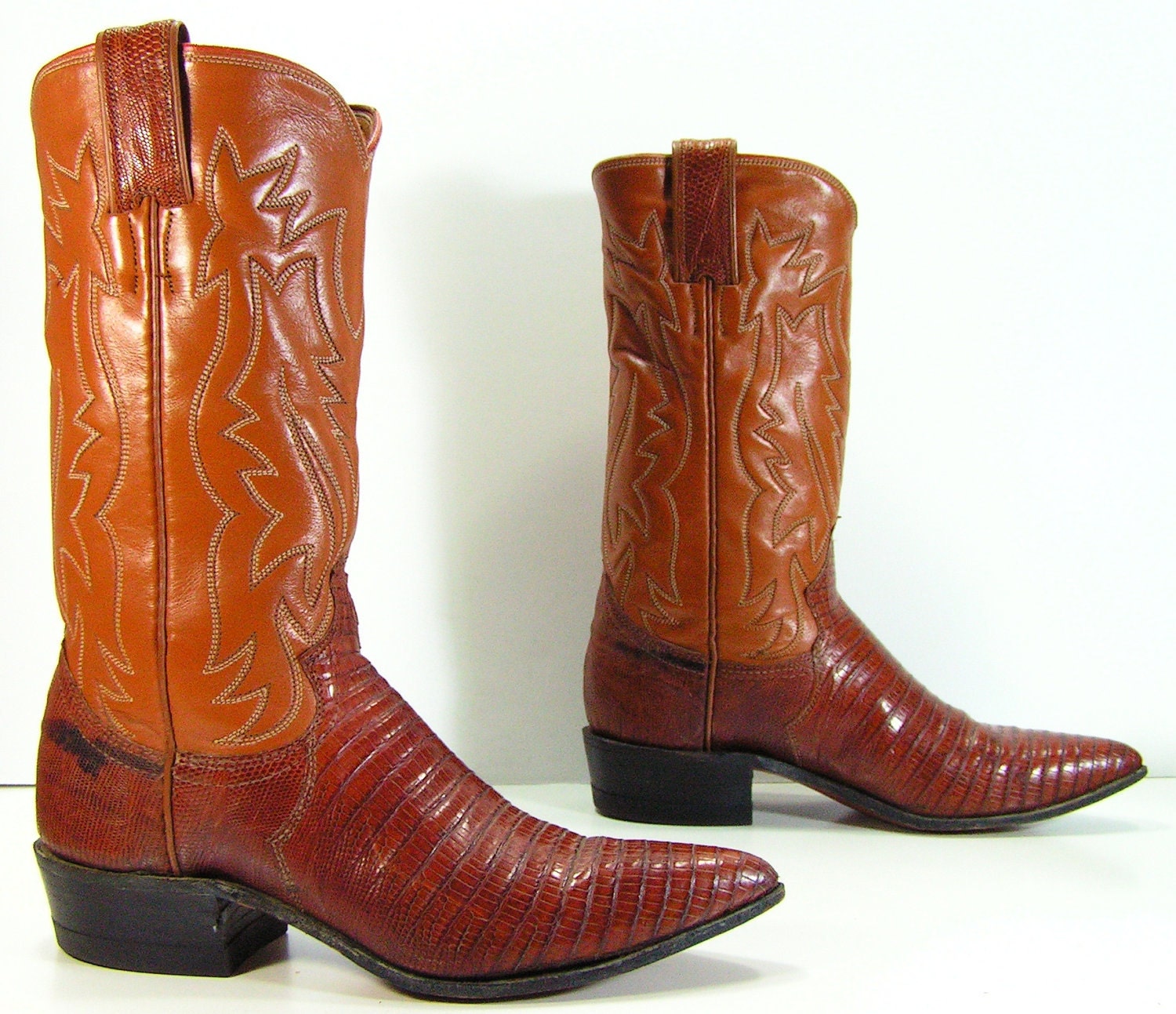 justin cowboy boots womens 5 a brown lizard leather pointy toe