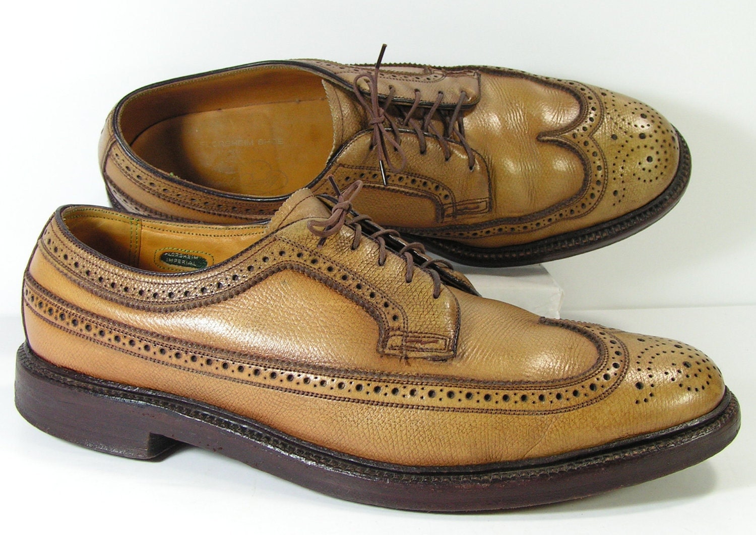 florsheim wingtip shoes mens 10 D C tan by vintageshoescloset