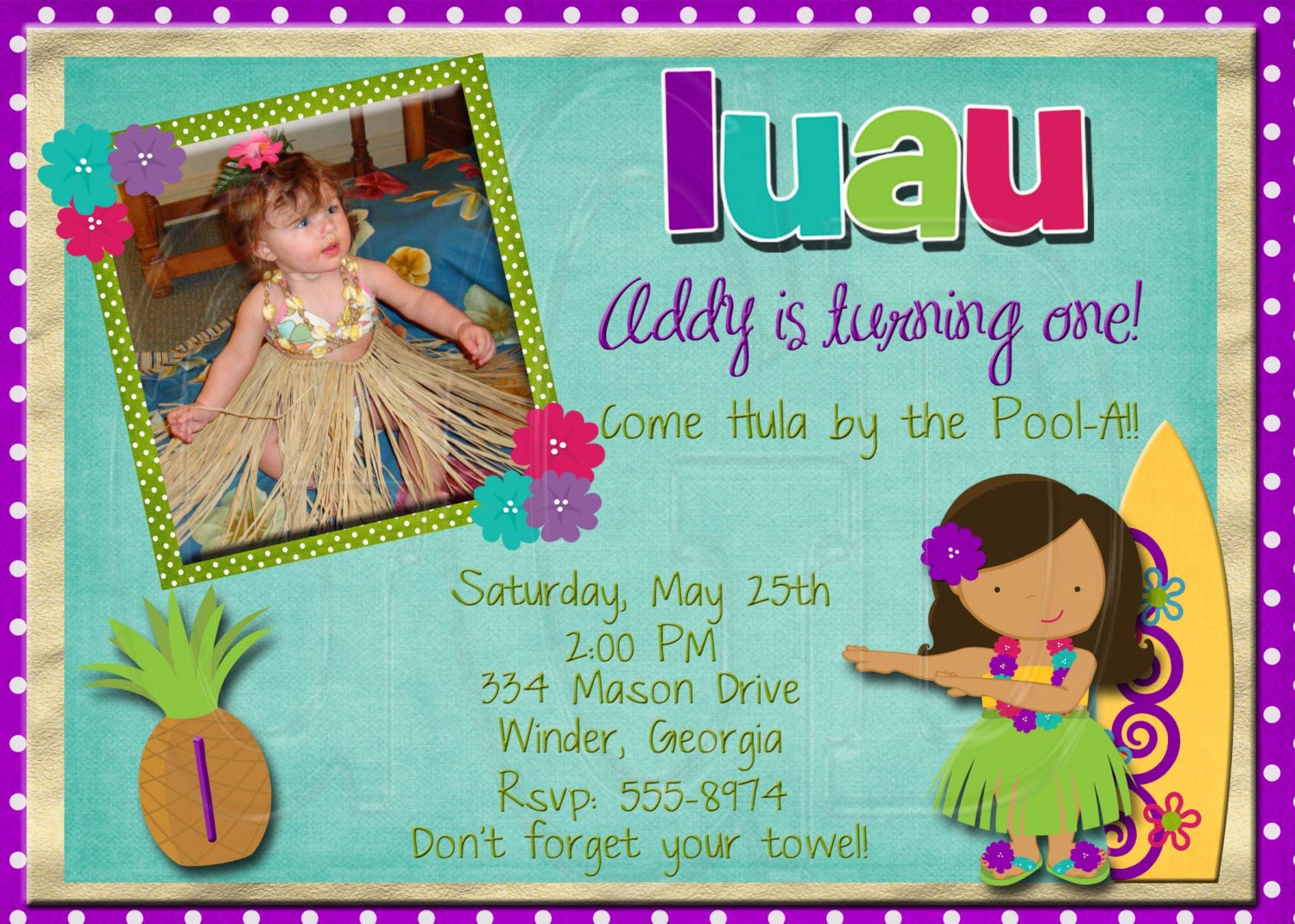 Luau Girl Birthday Party Invitations 1