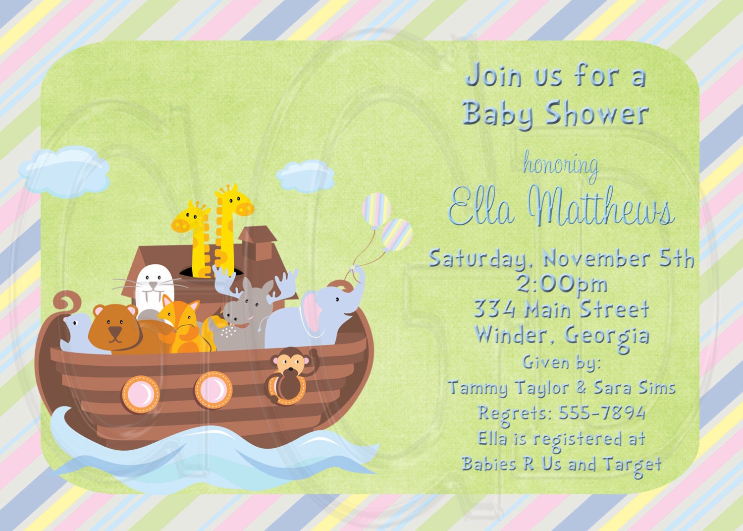 Noah39;s Ark Invitation Birthday or Baby ShowerDigital File