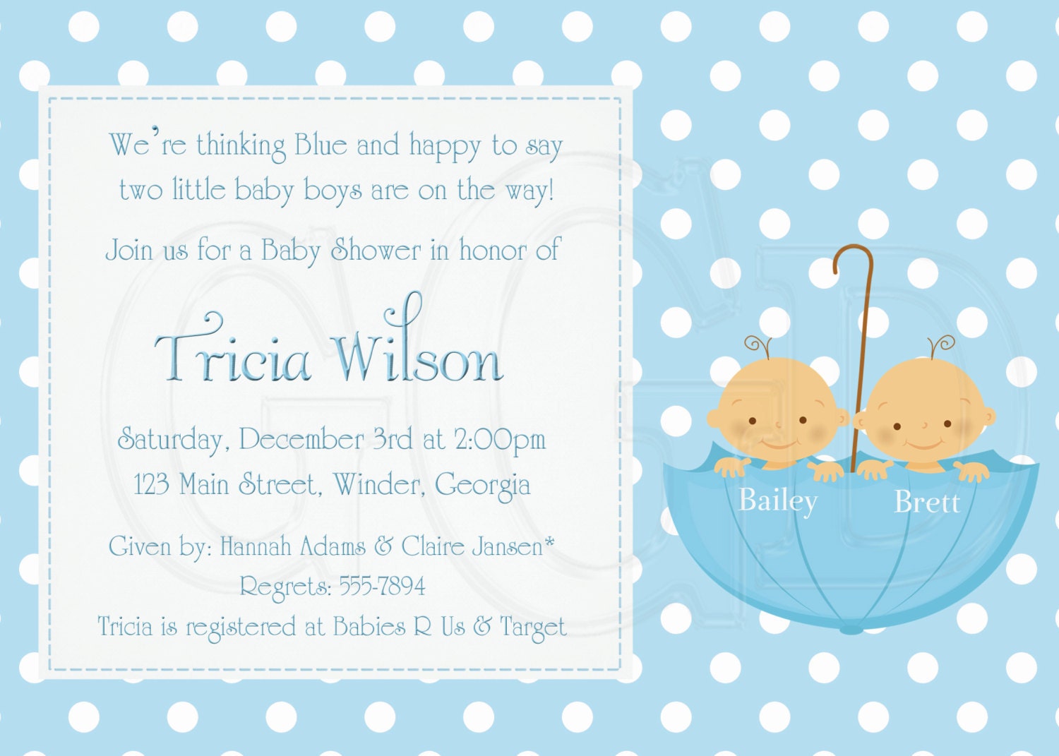 Twin Baby Shower Invitation BoyDigital File