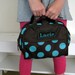 Girl's Toiletry Bag With Monogram Upcycled PBTeen -- Brown With Aqua Dot