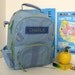 Pottery Barn Backpack With Monogram (Small Size) -- Fairfax Blue With Green Trim