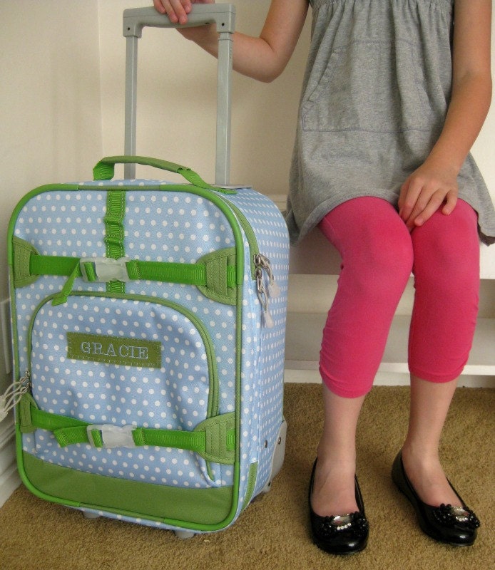 Kids Rolling Luggage With Monogram Small Size Blue Dot