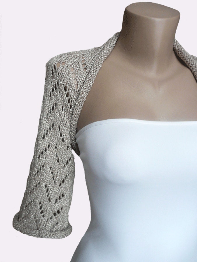 Knitted Ivory / Light Champagne Bolero Sleeves Shrug Wrap