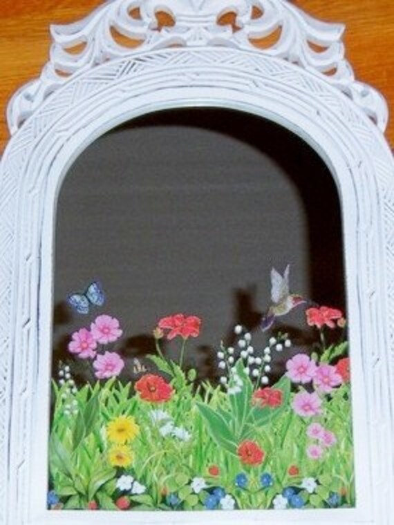 Ornate field of flowers wood mirror by MoanasUniqueDesigns