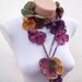 Hand crochet Lariat Scarf Pink Purple Green Flower Lariat Scarf Colorful Variegated Long Necklace winter fashion Valentines gift