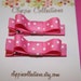 Pair of boutique mini hair bow clippies - Pretty pink with white dots - no slip grip