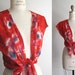 Vintage 70s Red Seedling Wrap Top - S