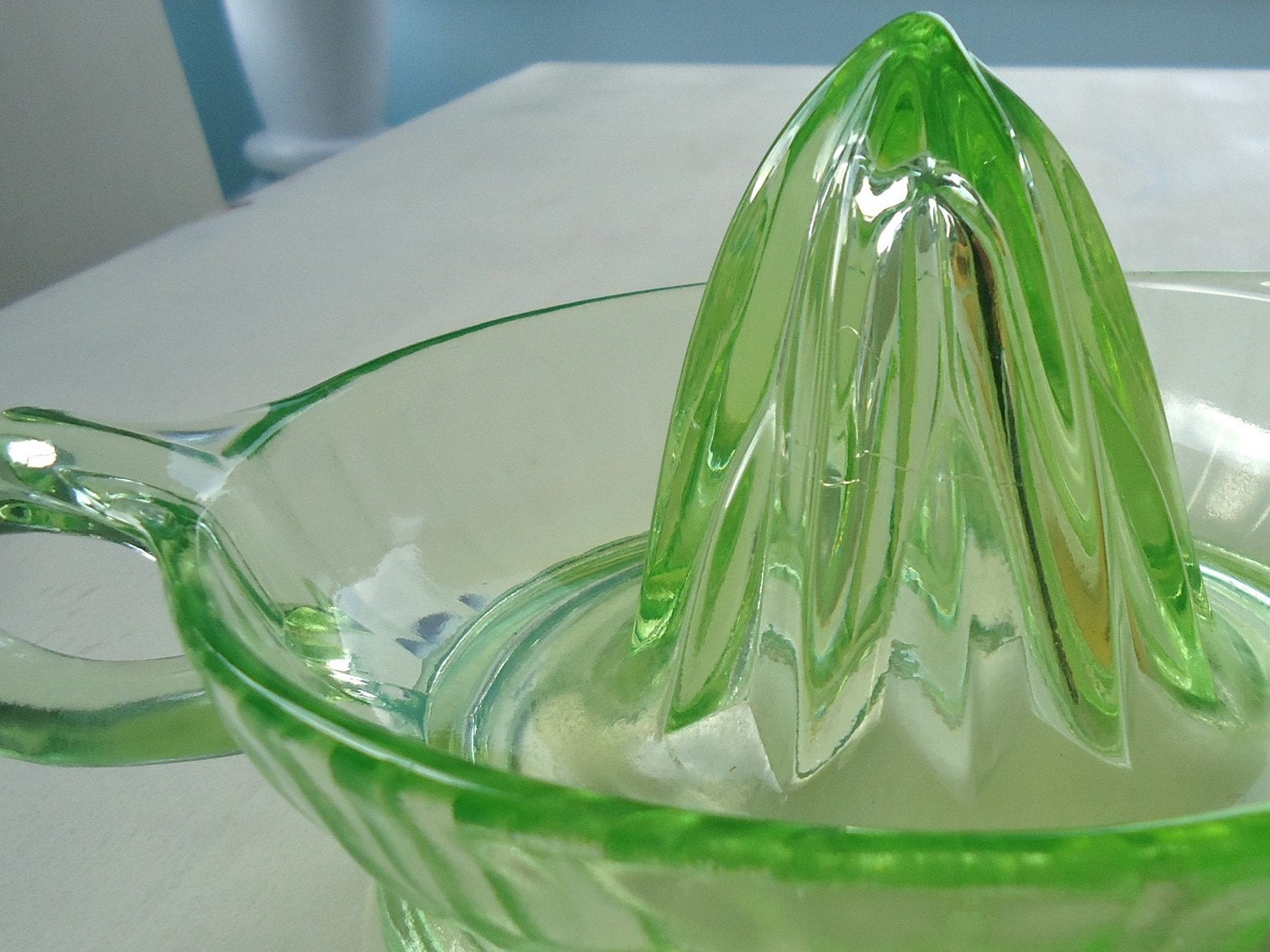Vintage Vaseline Glass Juicer by JennyandPearl on Etsy