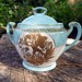 Turquoise Sugar Bowl by Noritake, Huge turquoise and white with embossed gold floral motif, clean and perfect