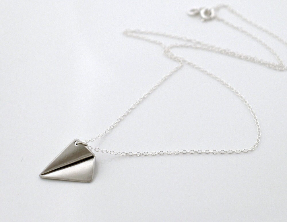 Paper plane necklace Airplane necklace Silver jewelry