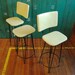 RESERVED - Bar Stool Set, Wrought Iron Hairpin Leg Stools with Yellow Upholstery Seats, Mod Barstools
